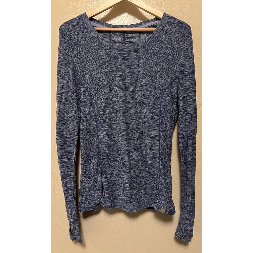 Title Nine Grace LS Blue Active Tech Shirt Ruched Back Thumbhole Pocket Womens M